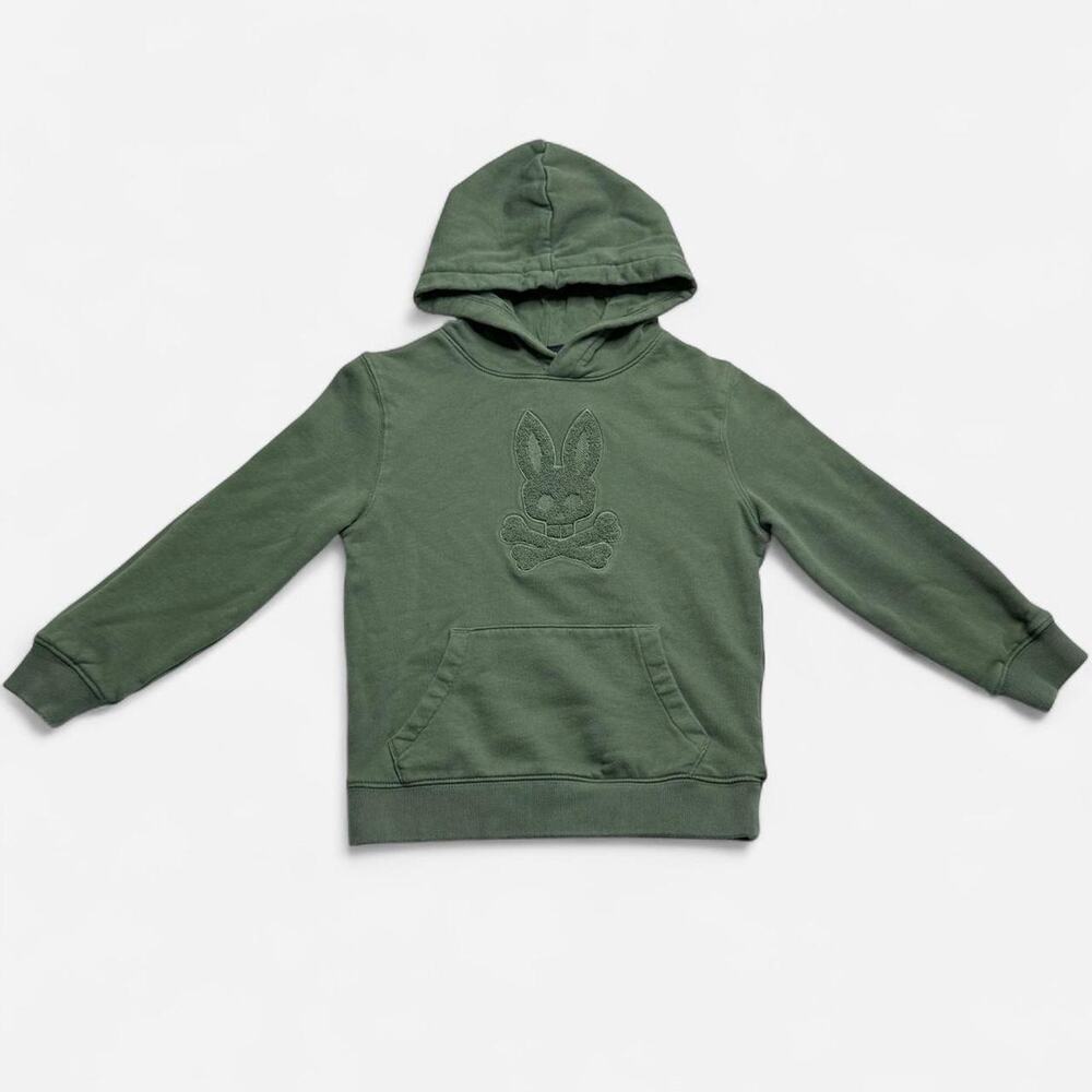 Psycho Bunny Kids Sage Green Pullover Hoodie Embroidered Logo 5-6 Years
